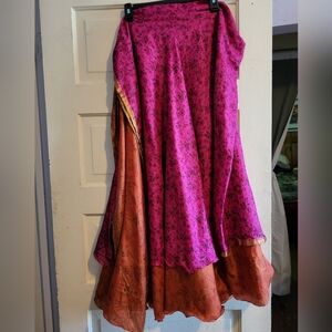 Sari Wrap Floral Pink and Orange Women's Skirt